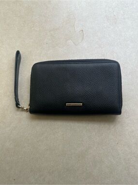 Rebecca Minkoff Black Pebbled Leather Wristlet with Gold Accent